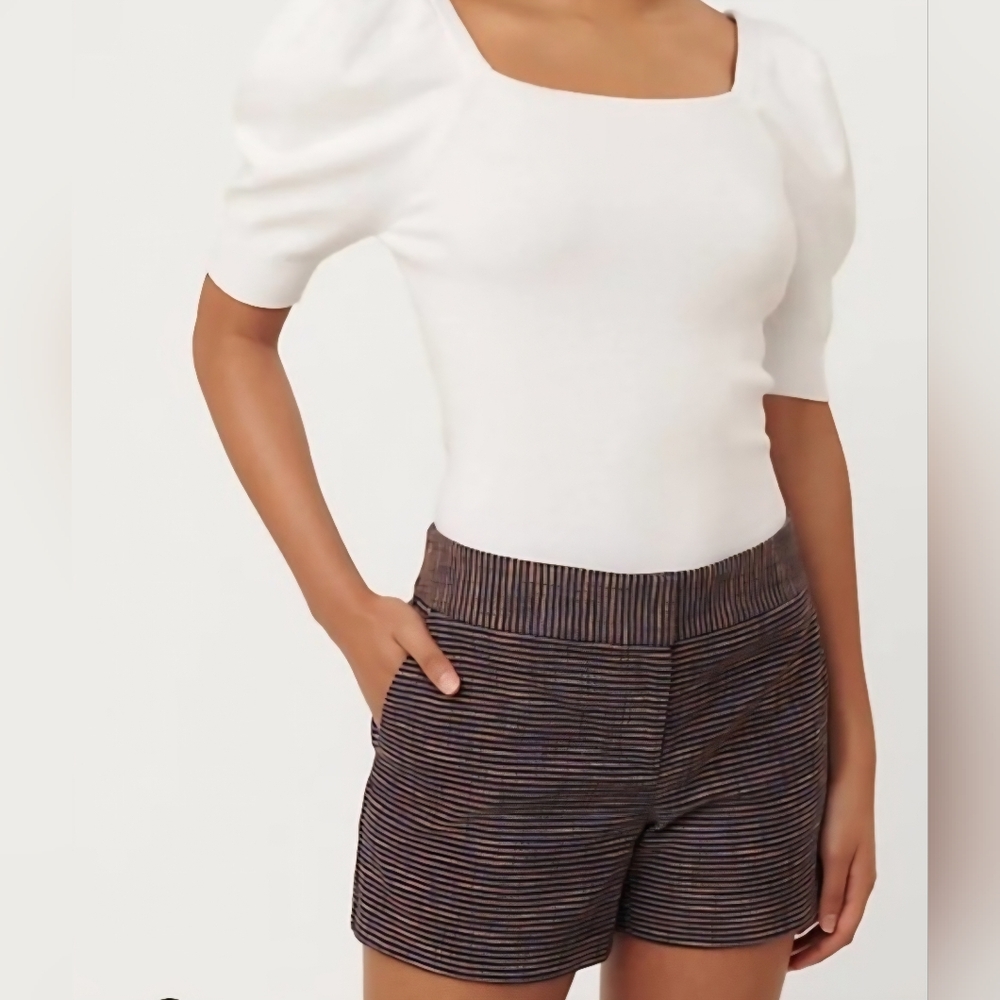 NWT LOFT Navy/Orange Striped Shorts